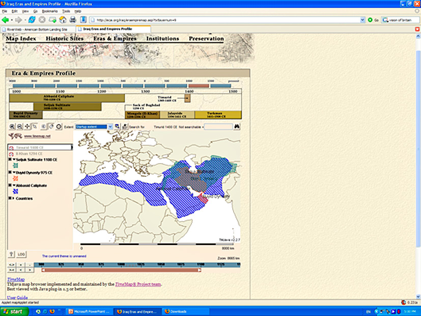 Fig. 3 – ECAI Iraq Atlas interactive map. The atlas combines TimeMap maps with library searches for each temporal period.