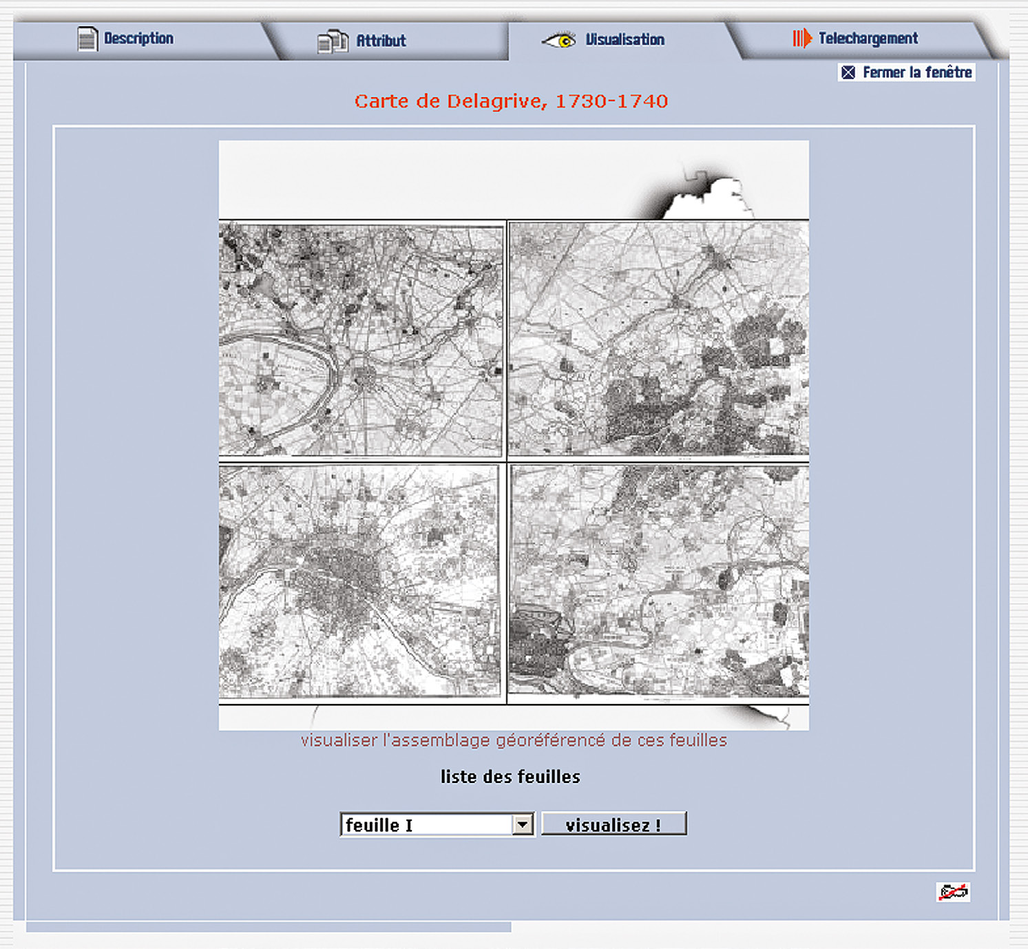 Fig. 2 – Geographic catalogue, visualization interface of the raster maps (Département de la Seine-Saint-Denis).