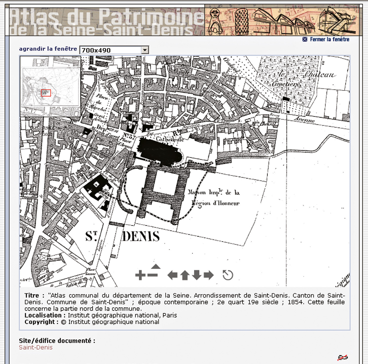 Fig. 3 – Geographic catalogue, visualization interface of the raster maps (Département de la Seine-Saint-Denis).