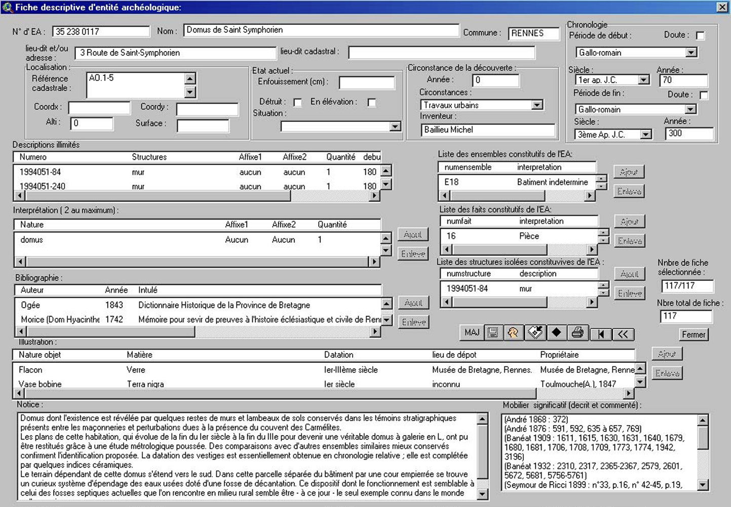 Fig. 5 – Fiche d’Entité Archéologique.