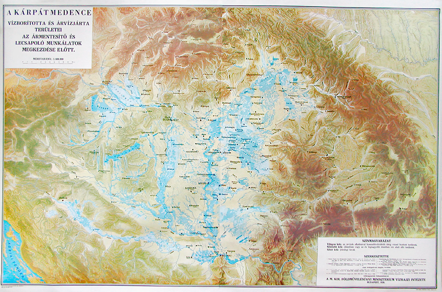 Fig. 2 – The “Puddle-map”: reconstruction of hydrographical features before the regulation of rivers in Hungary. Constructed by W. Lászlóffy (1938). Courtesy of the Duna Historical Museum, reproduced after Garam 2002.