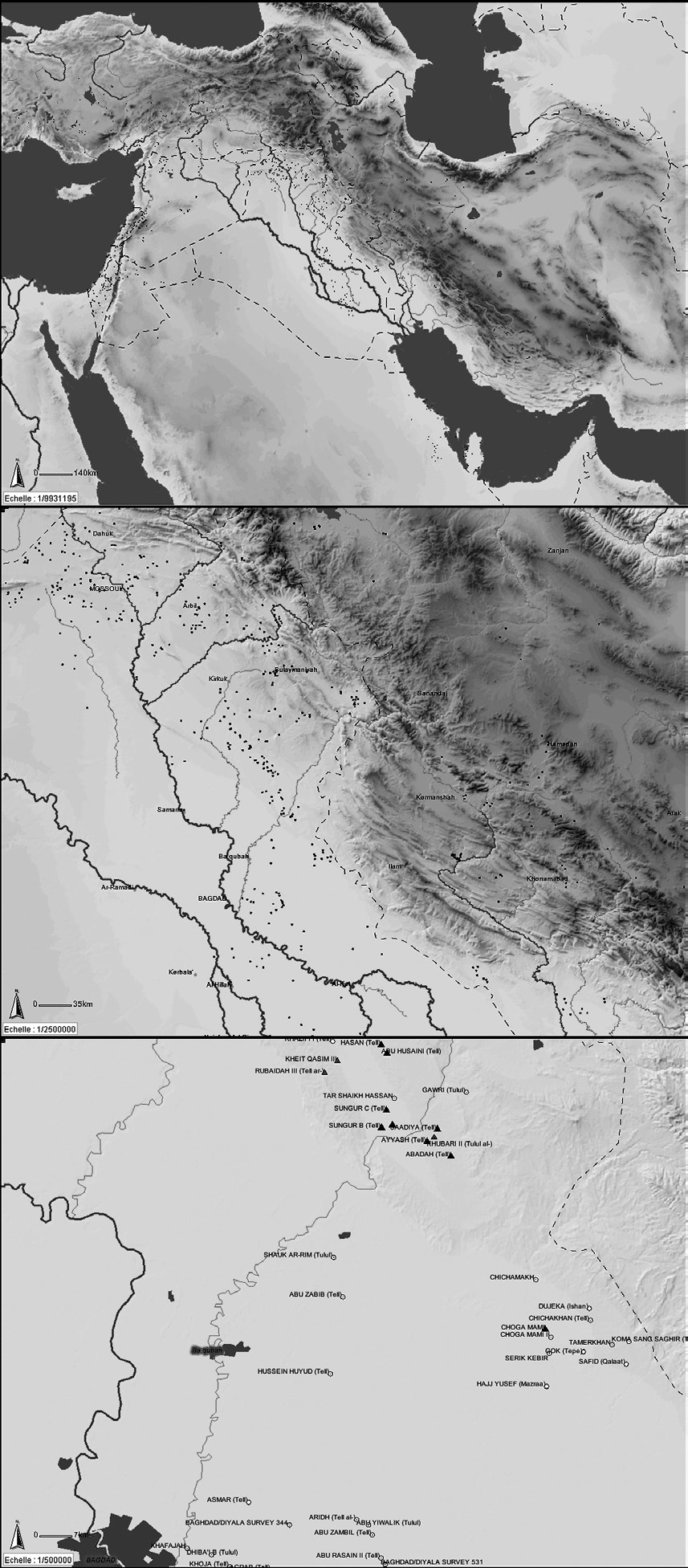 Fig. 3 – Affichage des sites à différentes échelles.