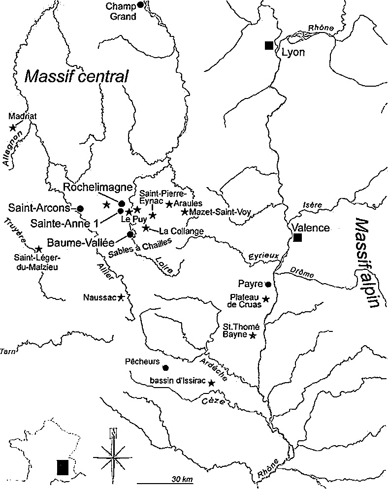 Fig. 2 – Carte des sites archéologiques étudiés associés aux gîtes principaux.