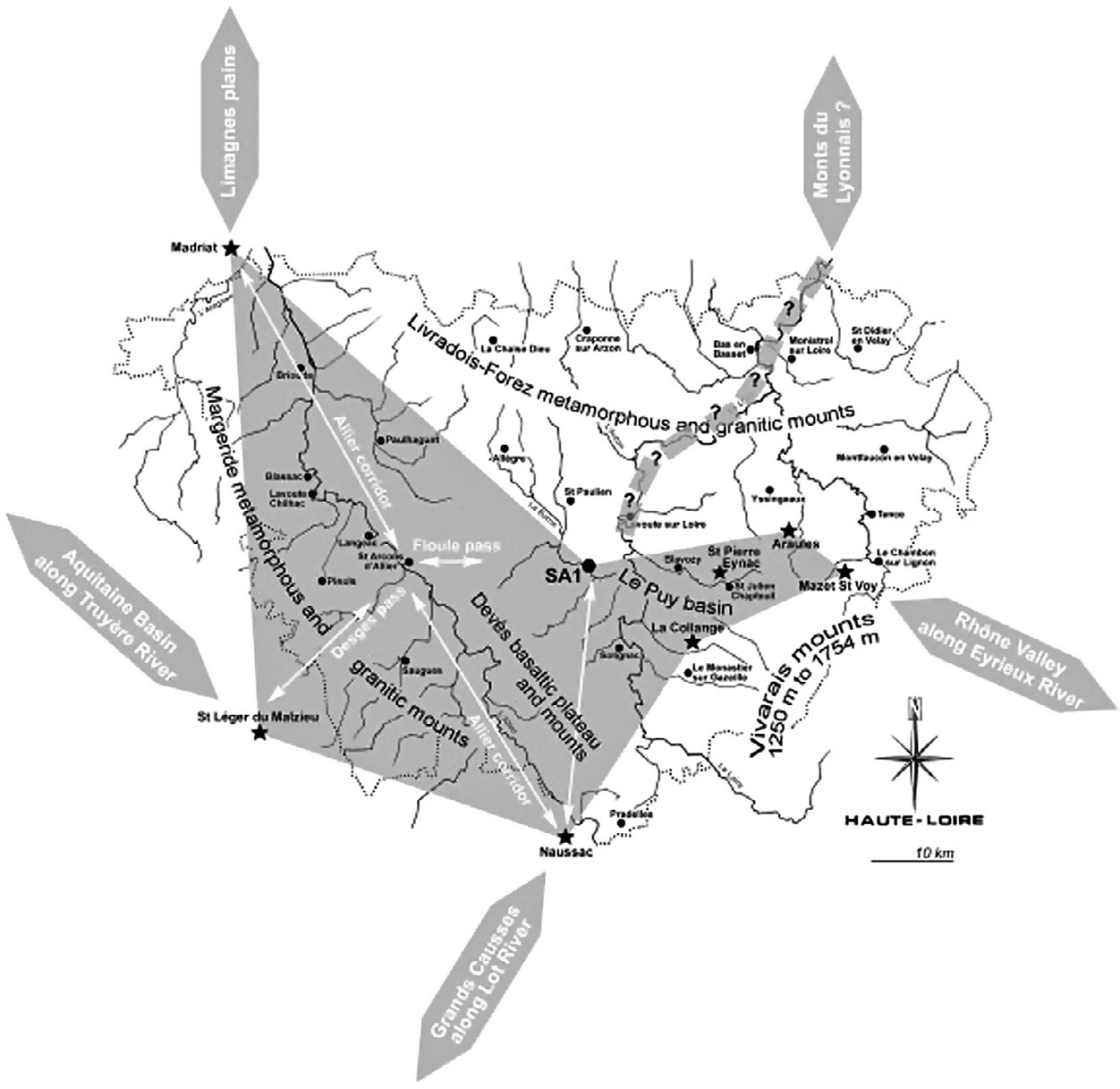 Fig. 7 – Espace minéral parcouru par les occupants de Sainte-Anne 1 (Haute-Loire, France).