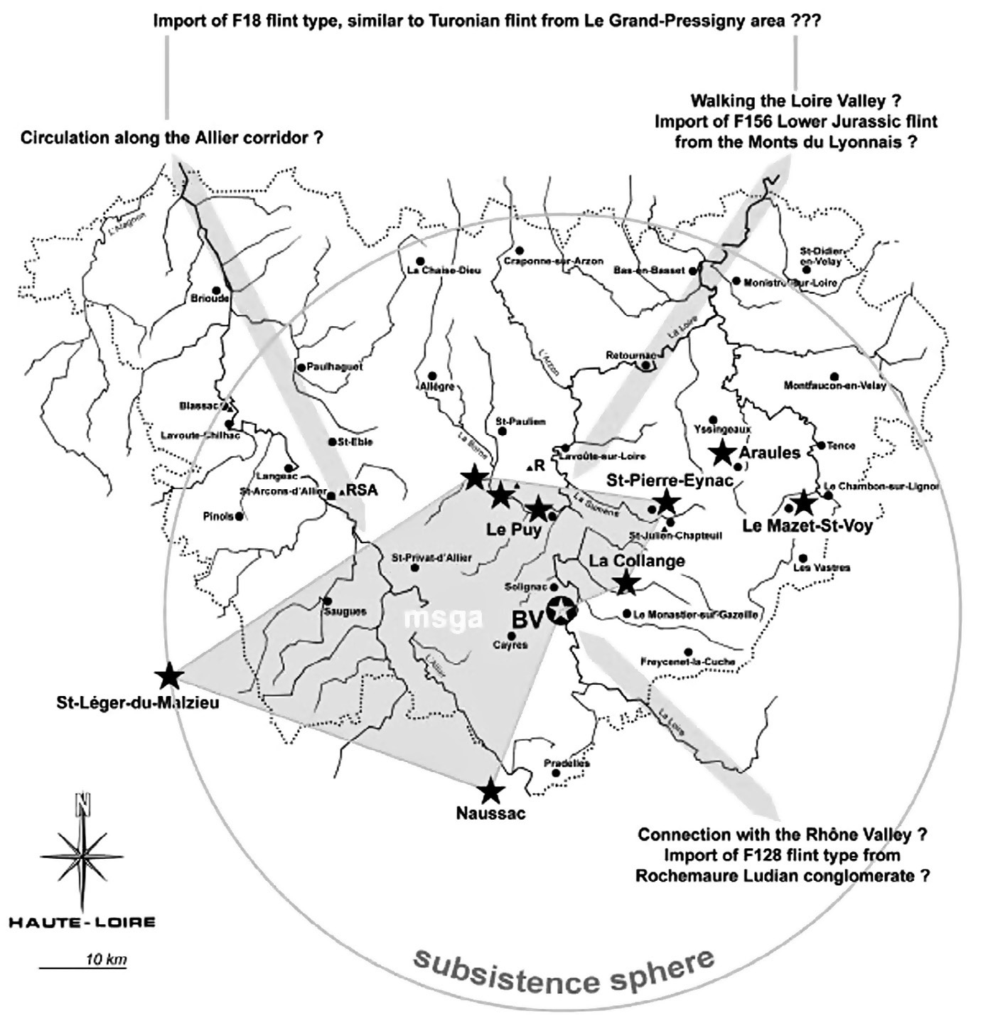 Fig. 8 – Espace minéral parcouru par les occupants de Baume-Vallée.