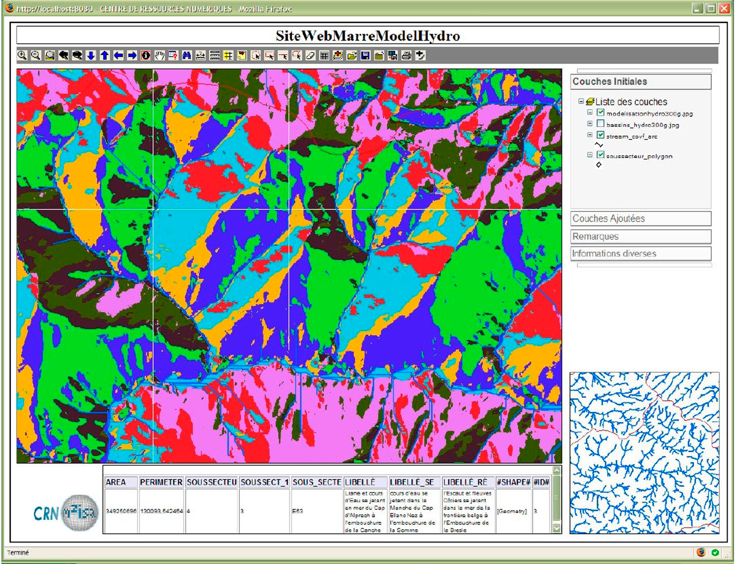 Fig. 3 – Nord-Pas-de-Calais project. Hydrological modelling: direction of the drainage of waters.