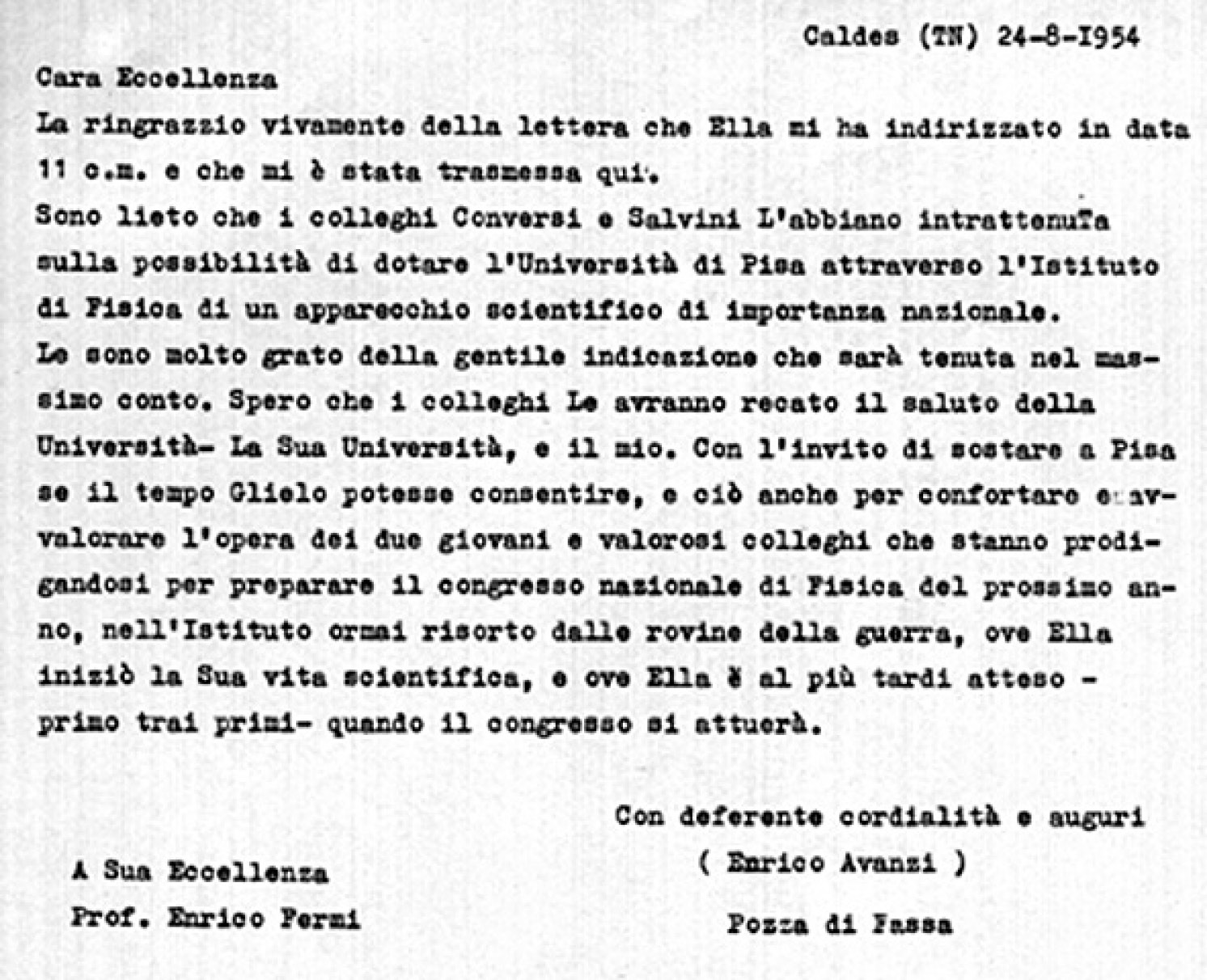 Fig. 16 – Un esempio di “lobbying”. Il destinatario è Enrico Fermi.