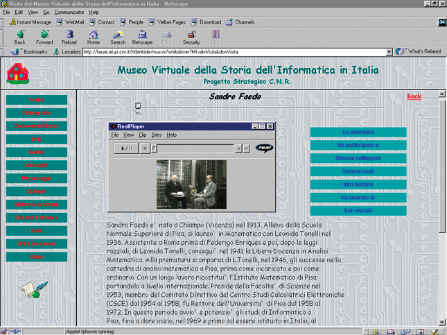 Fig. 17 – Una pagina dell’archivio virtuale: il prof. Andronico intervista il prof. Faedo, uno dei protagonisti.