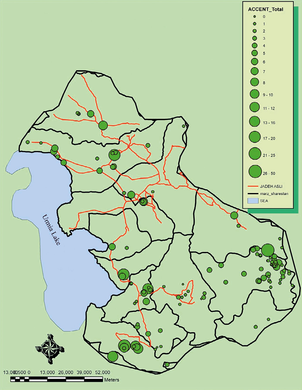 Fig. 3 – Clustered pattern of sites mentioned in the text based on the model on site size variables.