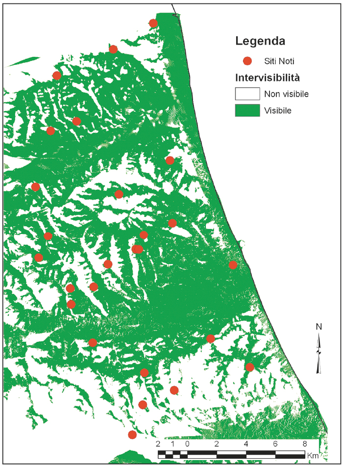 Fig. 4 – Siti noti e aree di intervisibilità (X1).