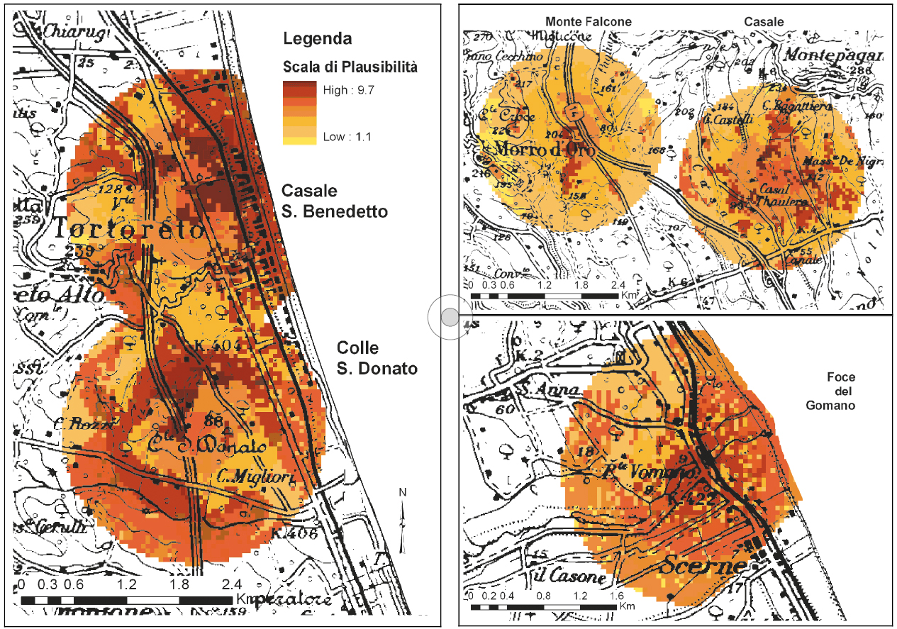 Fig. 7 – Mappe di plausibilità per i cinque siti incerti.