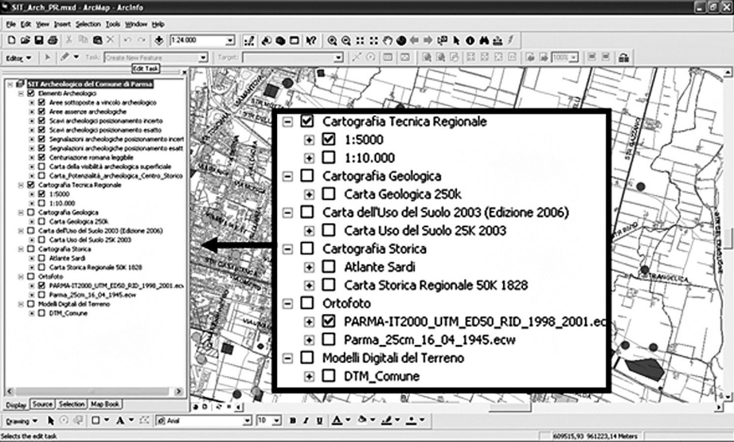 Fig. 1 – Le basi cartografiche visualizzabili nel SIT.