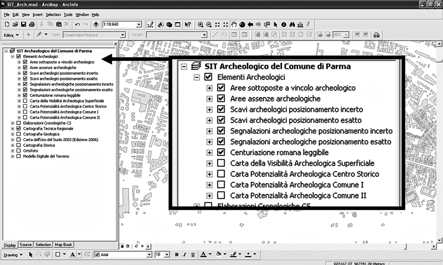 Fig. 2 – I layer archeologici visualizzabili nel SIT.