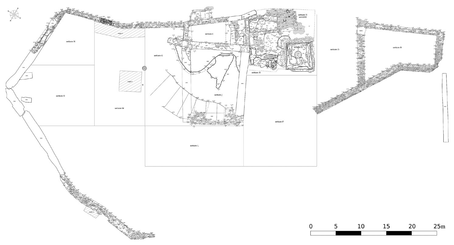 Fig. 4 – Planimetria generale dell’insediamento fortificato (elaborazione M. Frassine, A. Bezzi).