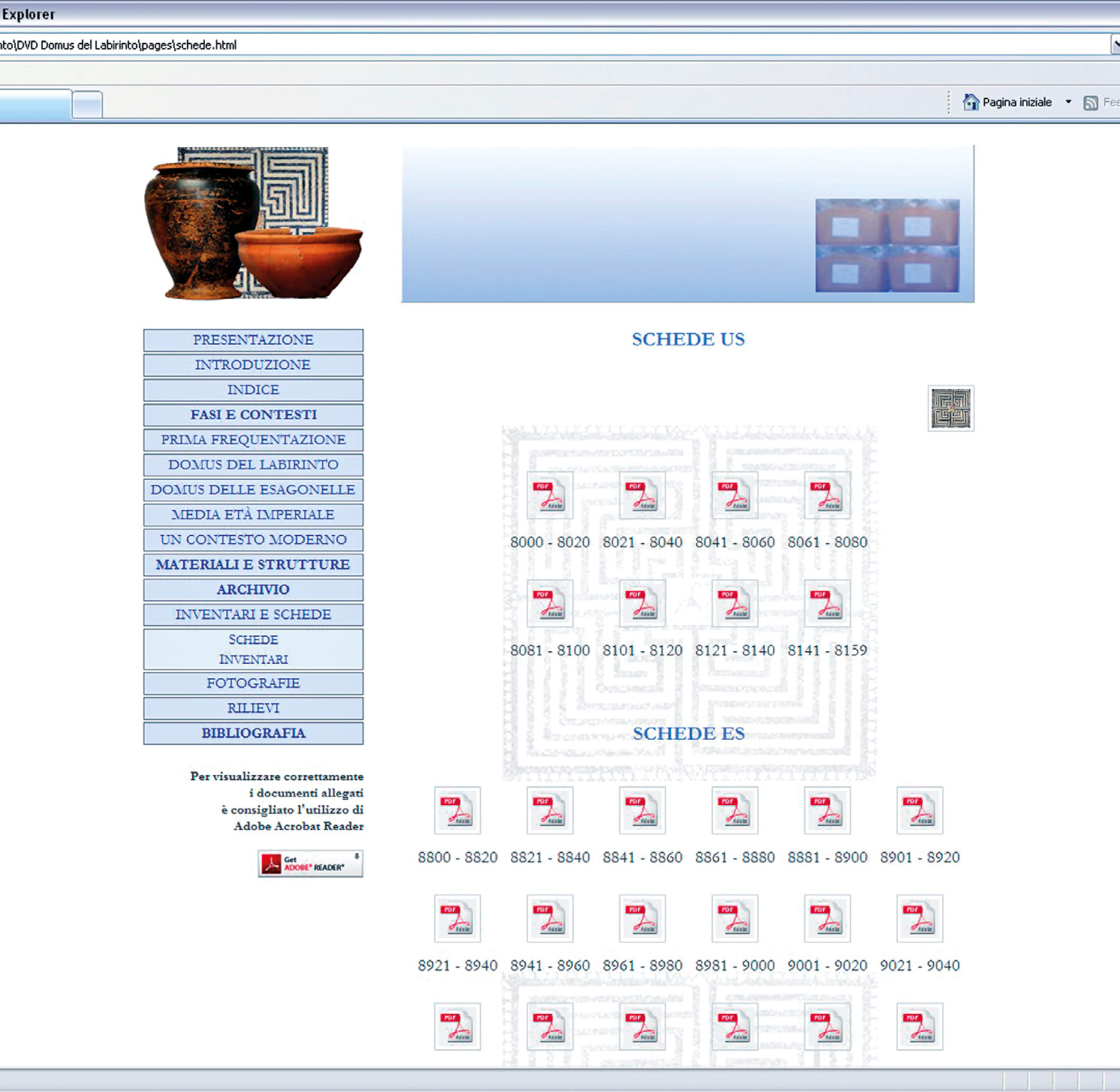 Fig. 6 – Pagina di accesso alla consultazione delle schede di Unità Stratigrafica.