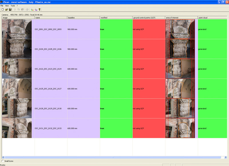 Fig. 6 – ZScan: importazione dei fotogrammi dei piedritti dell’ingresso dell’anfiteatro per la restituzione dei modelli.