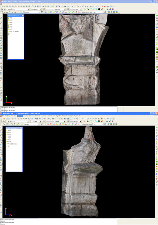 Fig. 8 – ArcMap: modello tridimensionale dei piedritti dell’ingresso orientale dell’anfiteatro.