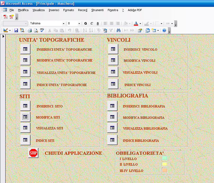 Fig. 6 – The entry form of the DBMS.