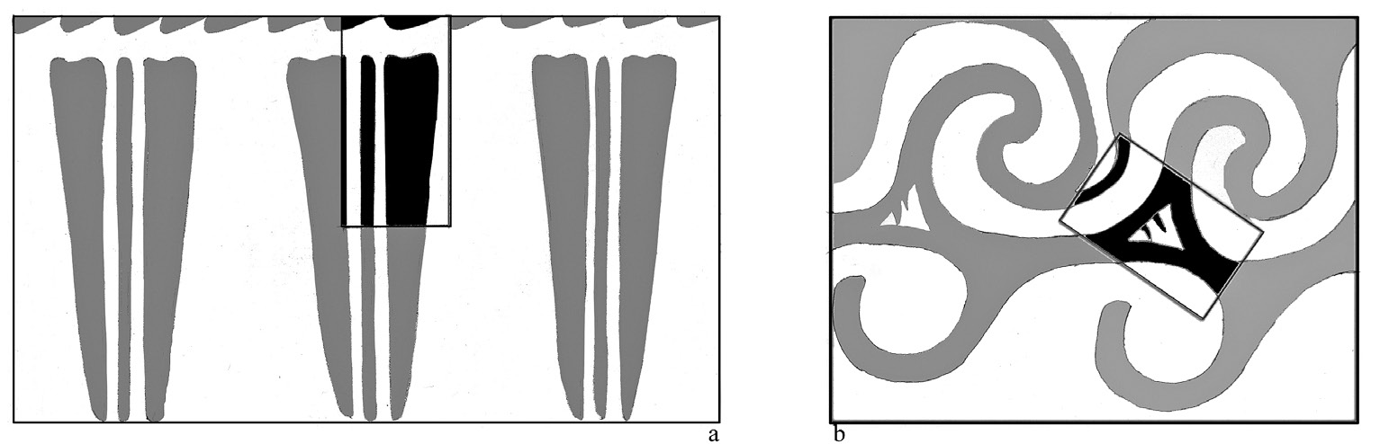 Fig. 13 – Reconstruction of a rectilinear and curved composition from Zelenikovo and Govrlevo (drawings by G. Naumov).