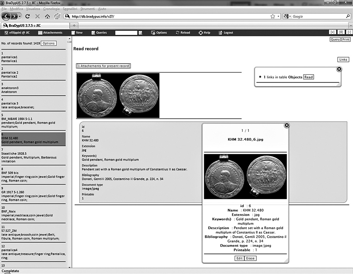 Fig. 6 – Database JiC, tabella Attachments: scheda di esempio.