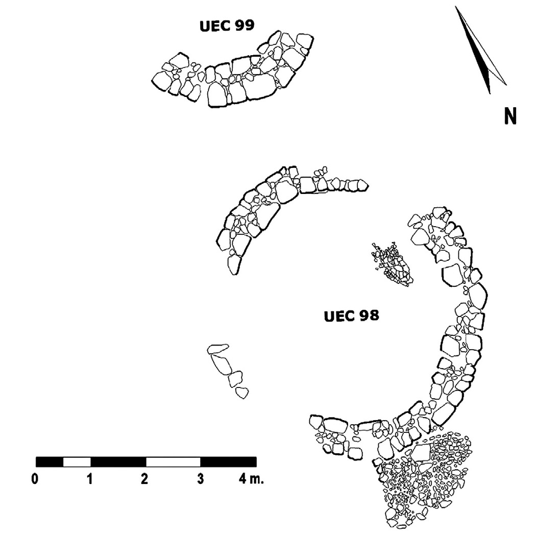 Fig. 8 – More recent rounded structures built over the previous rectilinear constructions.