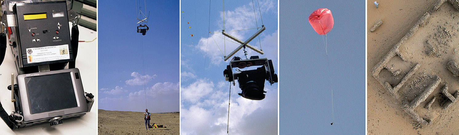 Fig. 6 – Survey of the site of Soknopaiou Nesos (Egypt) by captive balloon (Bitelli et al. 2003).