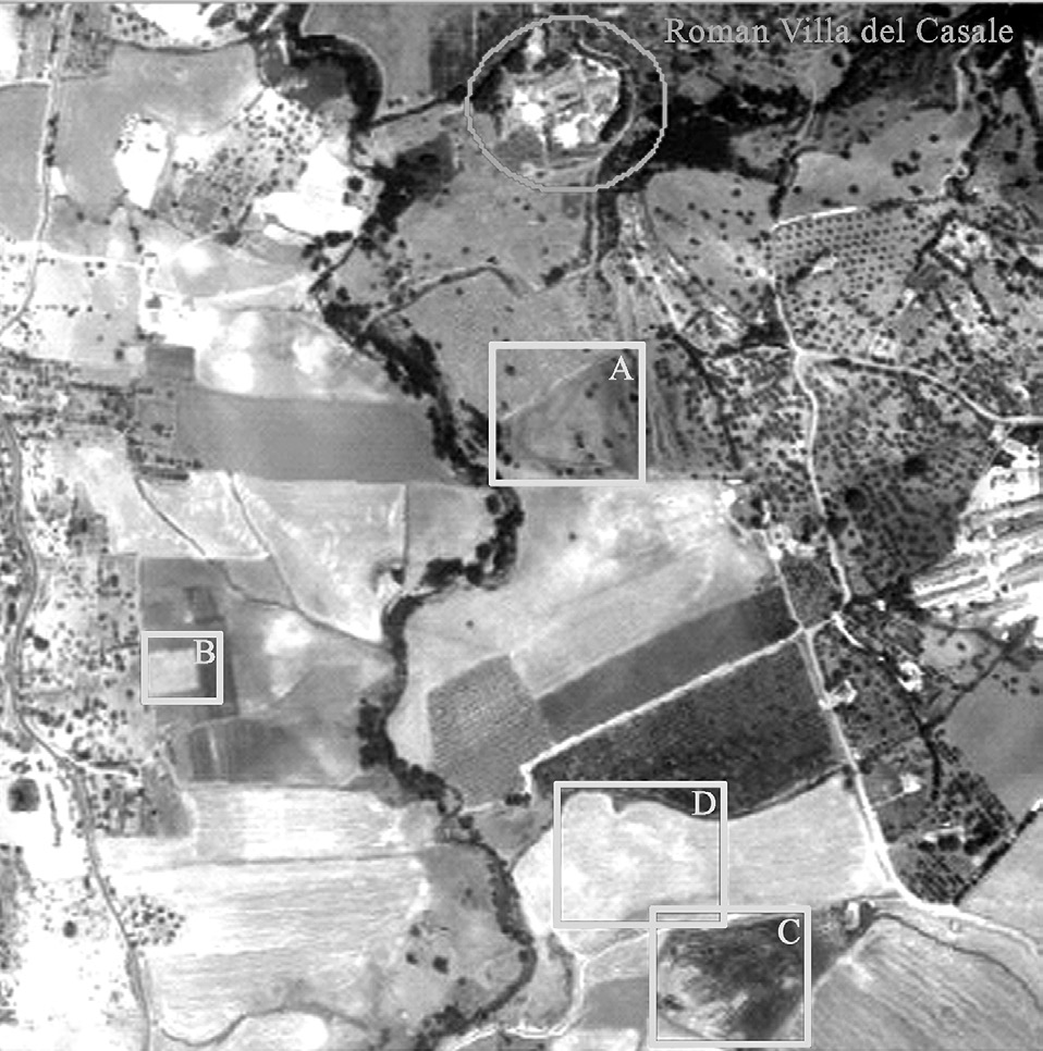 Fig. 13 – Localization of the archaeological sites of the Villa del Casale (A) and Sofiana (B).