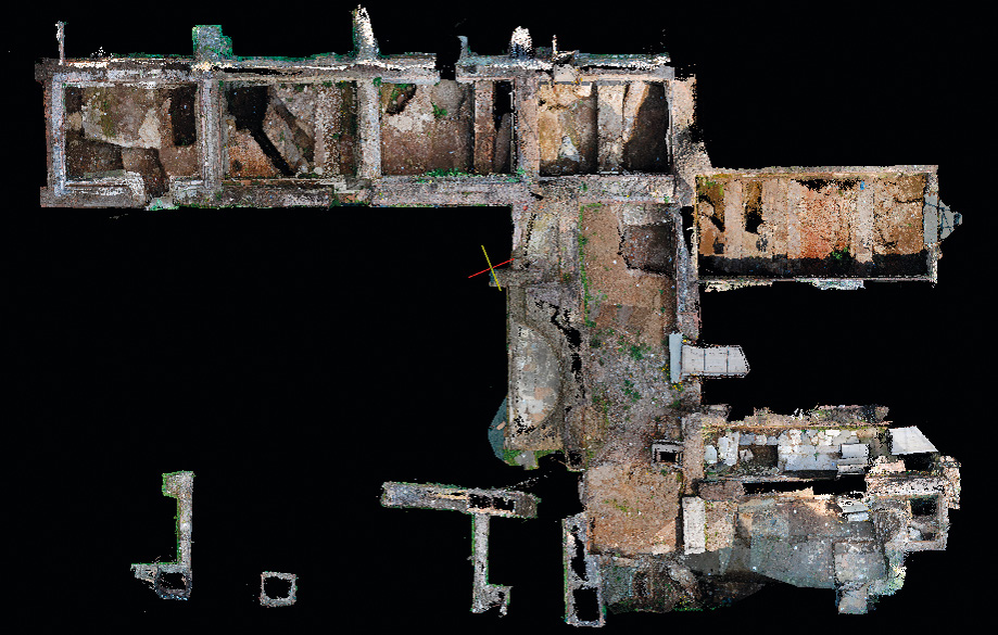 Fig. 2 – “Terme di Elagabalo”: vista dall’alto del modello 3D a nuvola di punti dell’area indagata nel 2008, ricavato dal rilievo fotogrammetrico.