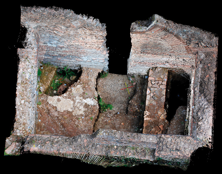 Fig. 10 – Nuvola di punti 3D dell’ambiente 8 delle “Terme di Elagabalo” in vista prospettica da S-E.