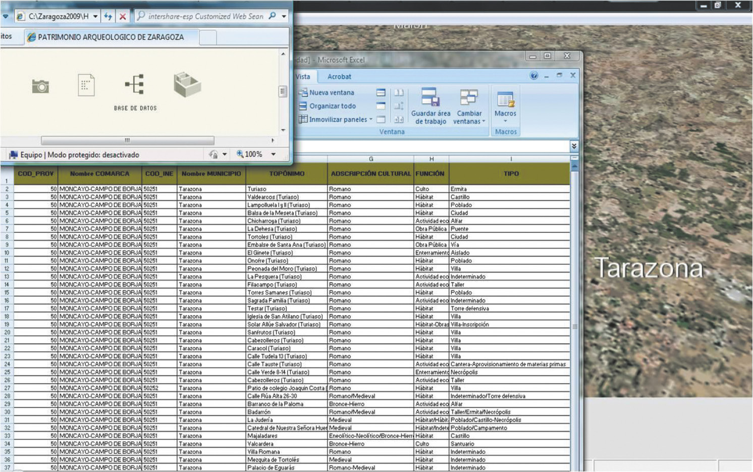 Fig. 10 – Base de datos arqueológicos asociados al municipio de Tarazona.