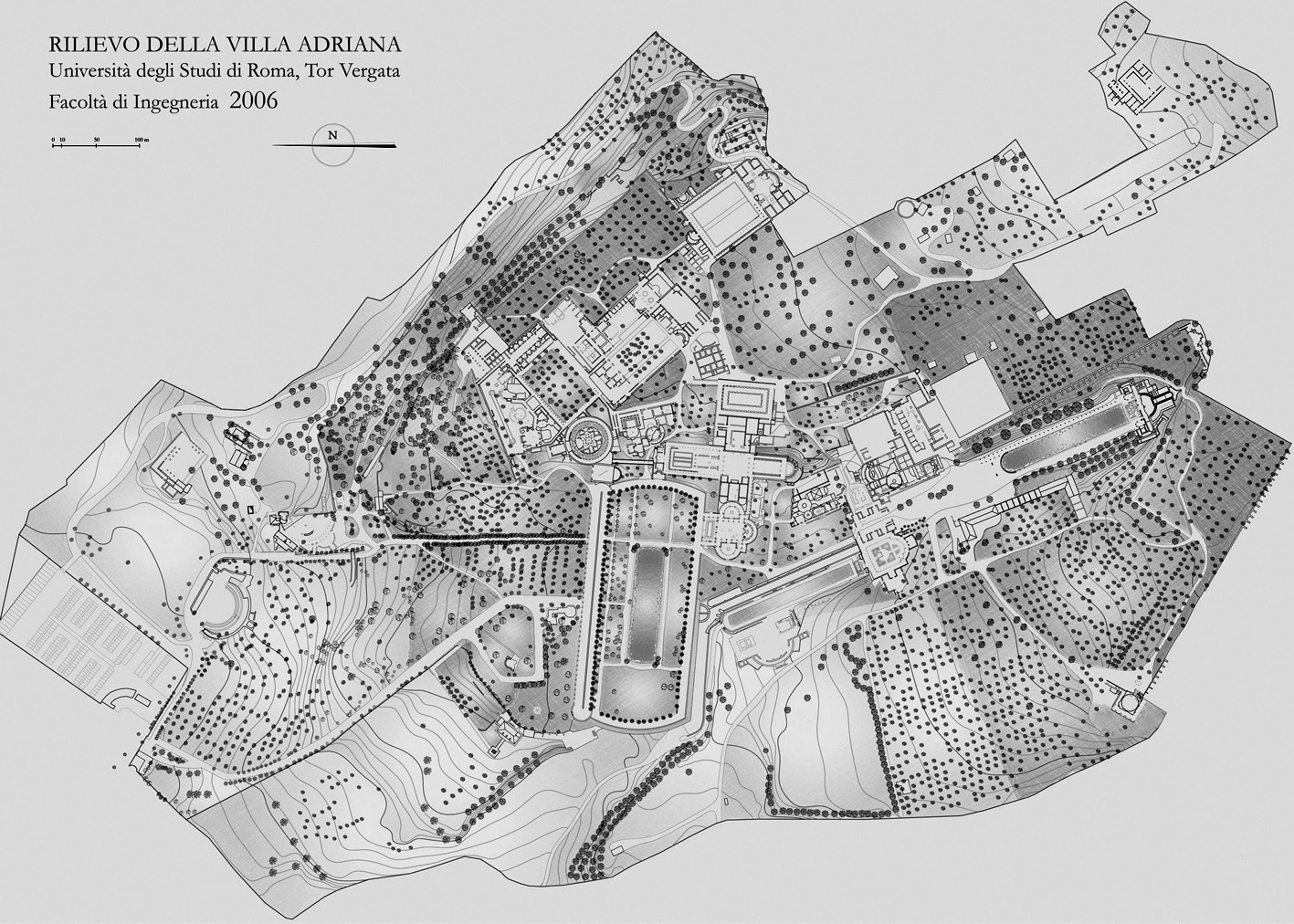 Fig. 1 – La pianta della Villa Adriana redatta dalla Facoltà di Ingegneria dell’Università degli Studi di Roma Tor Vergata.