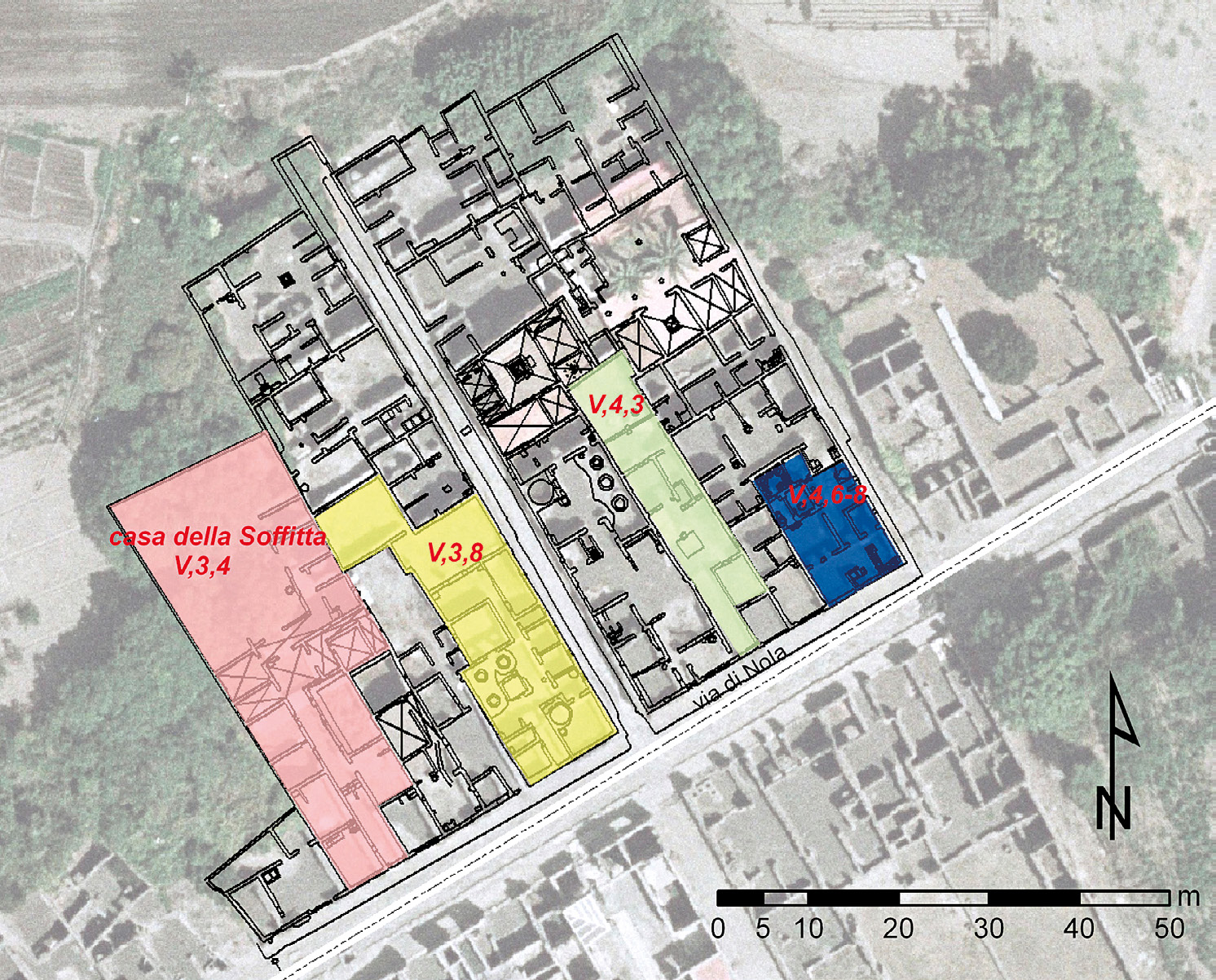 Fig. 3 – Via di Nola, insulae V,3 e V,4 (campagne di scavo 2008-2009).