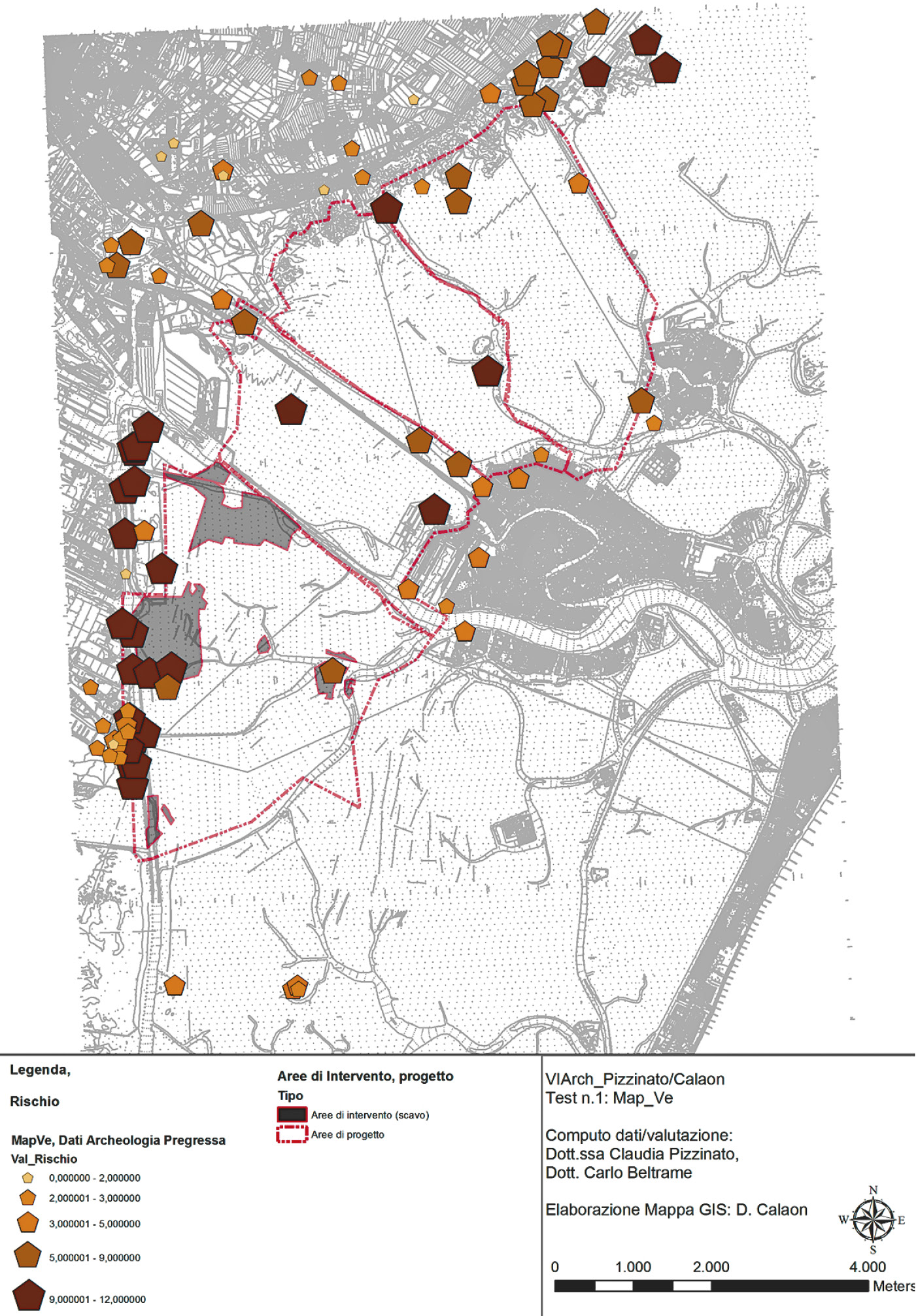 Fig. 3 – Carta dei valori del “rischio” archeologico in Map_Ve.