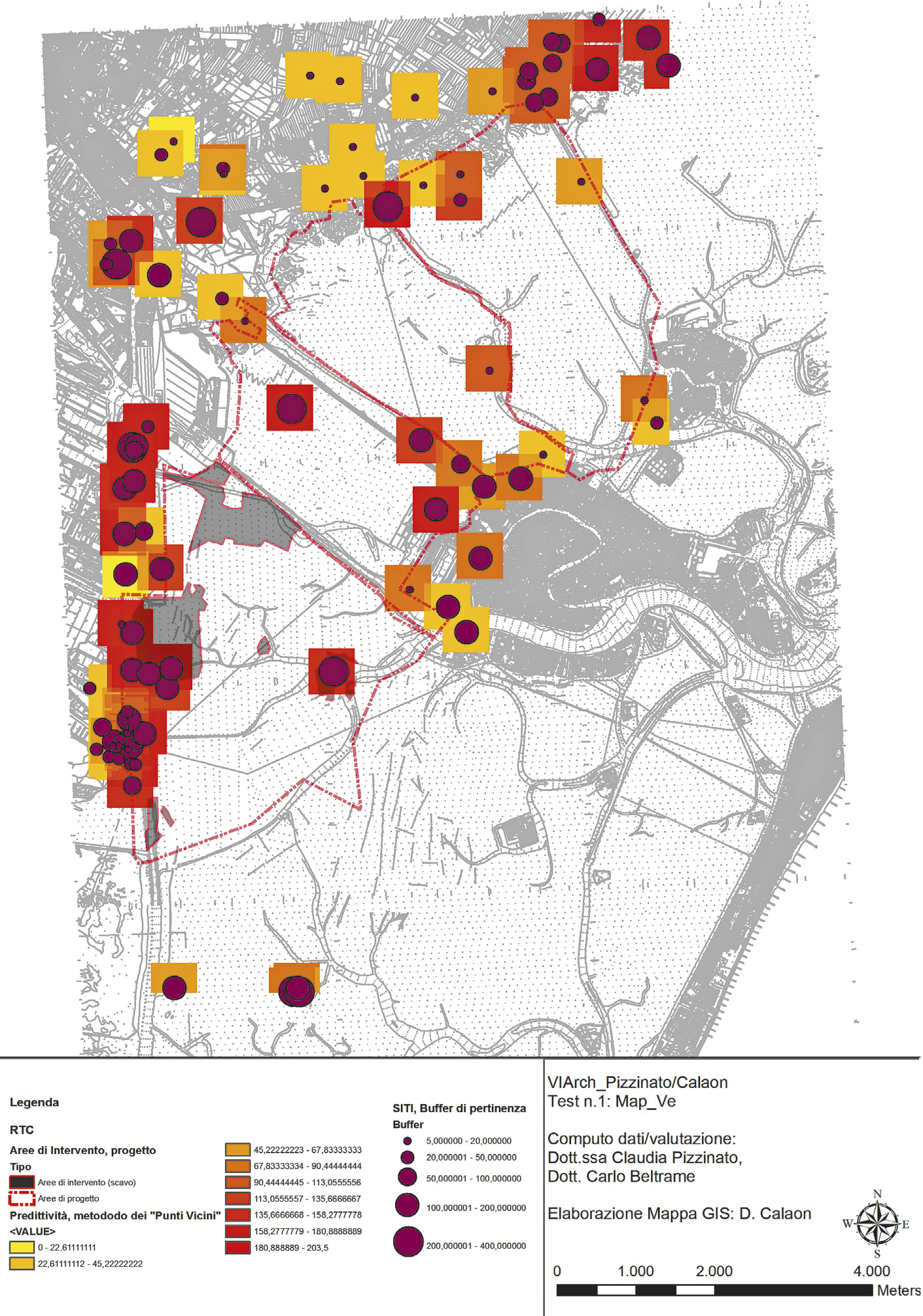 Fig. 4 – Carta del rischio archeologico, ovvero “rischio totale cumulativo”, in Map_Ve.