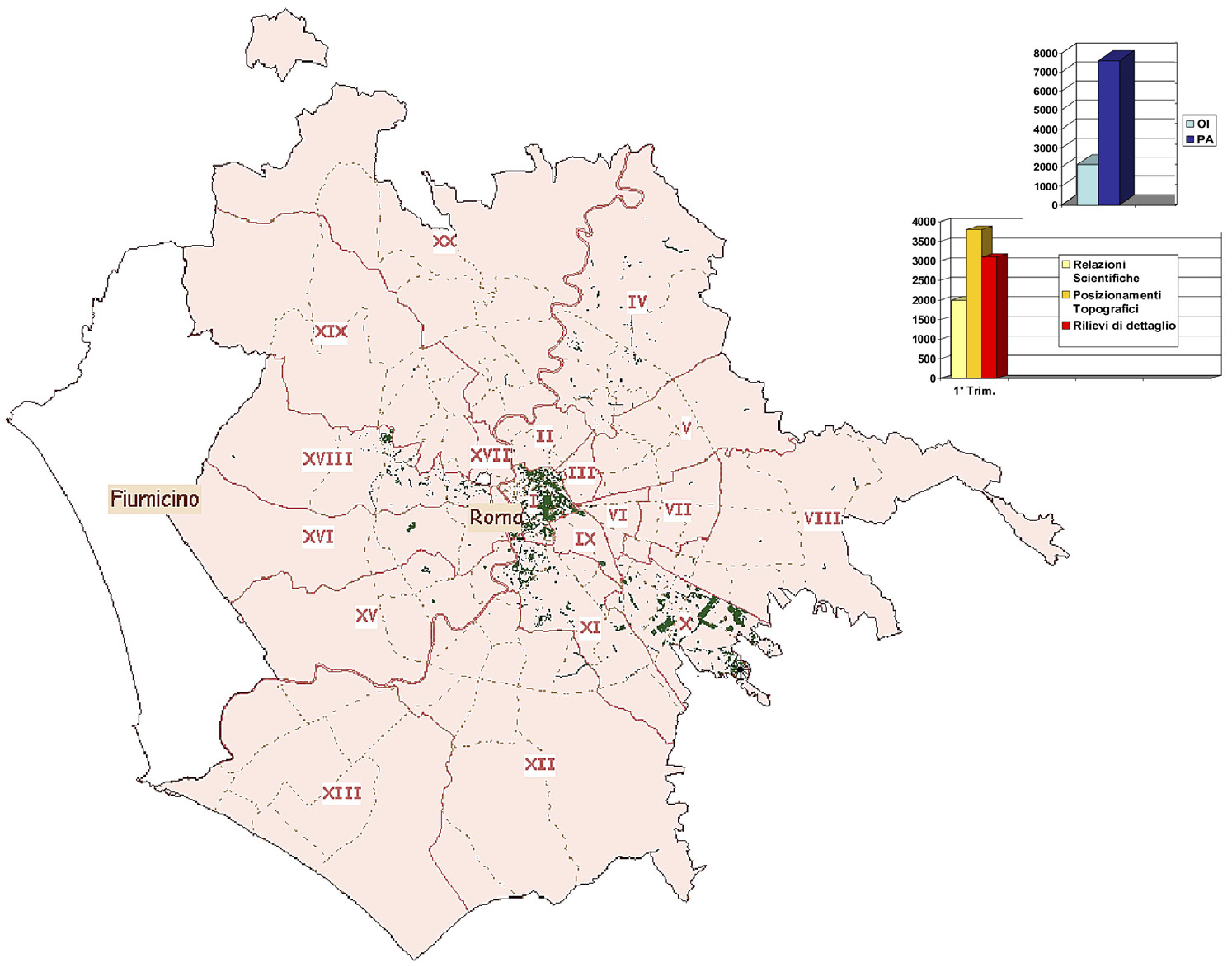 Fig. 1 – Distribuzione dei dati inseriti, ad oggi, nel Sistema SITAR, sul territorio del Comune di Roma.