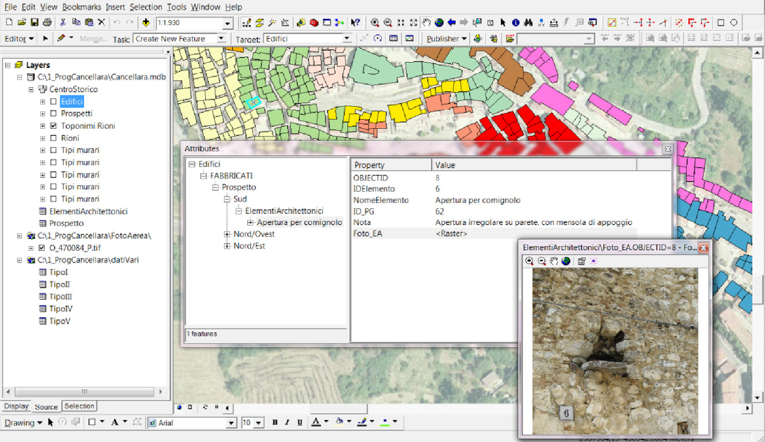 Fig. 3 – Inserimento dei dati: la tabella per gli elementi architettonici.