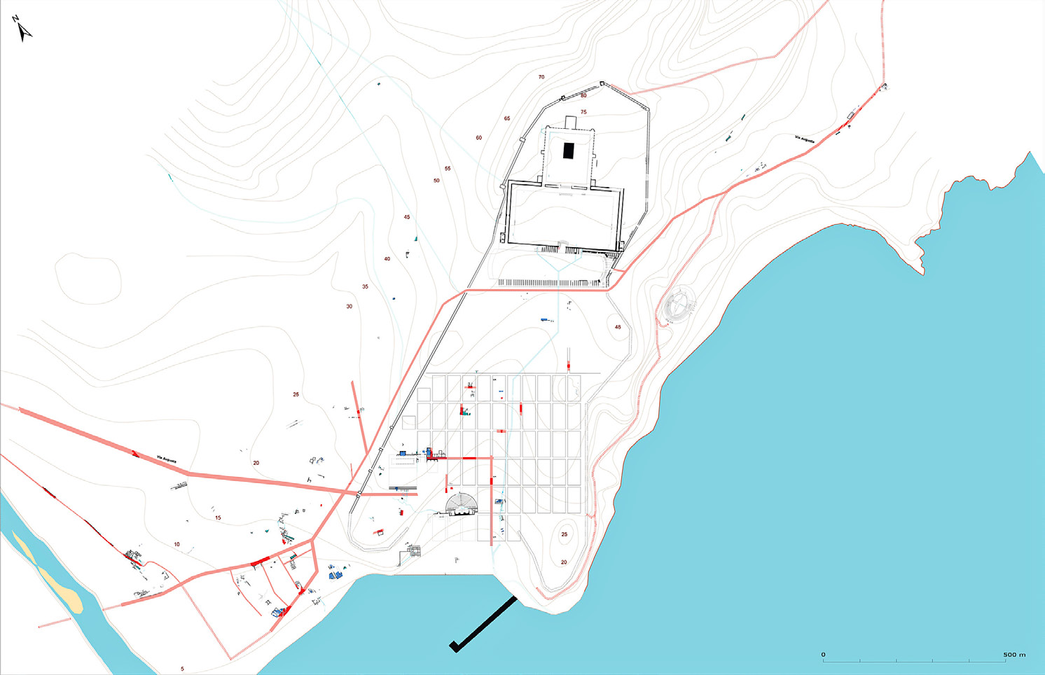 Fig. 1 – La colonia di Tarraco tra la dinastia flavia e antonina; in alto, il “Foro provinciale” (da Macias et al. 2007).