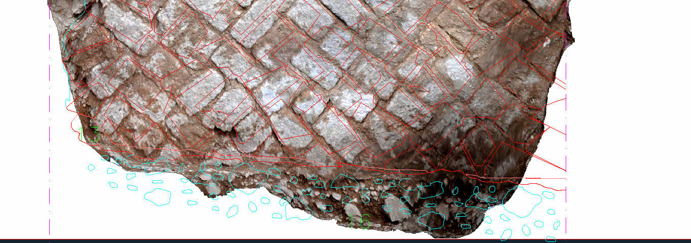 Fig. 8 – Sovrapposizione del disegno in CAD sul foto-ortopiano ricavato dalla nuvola di punti.