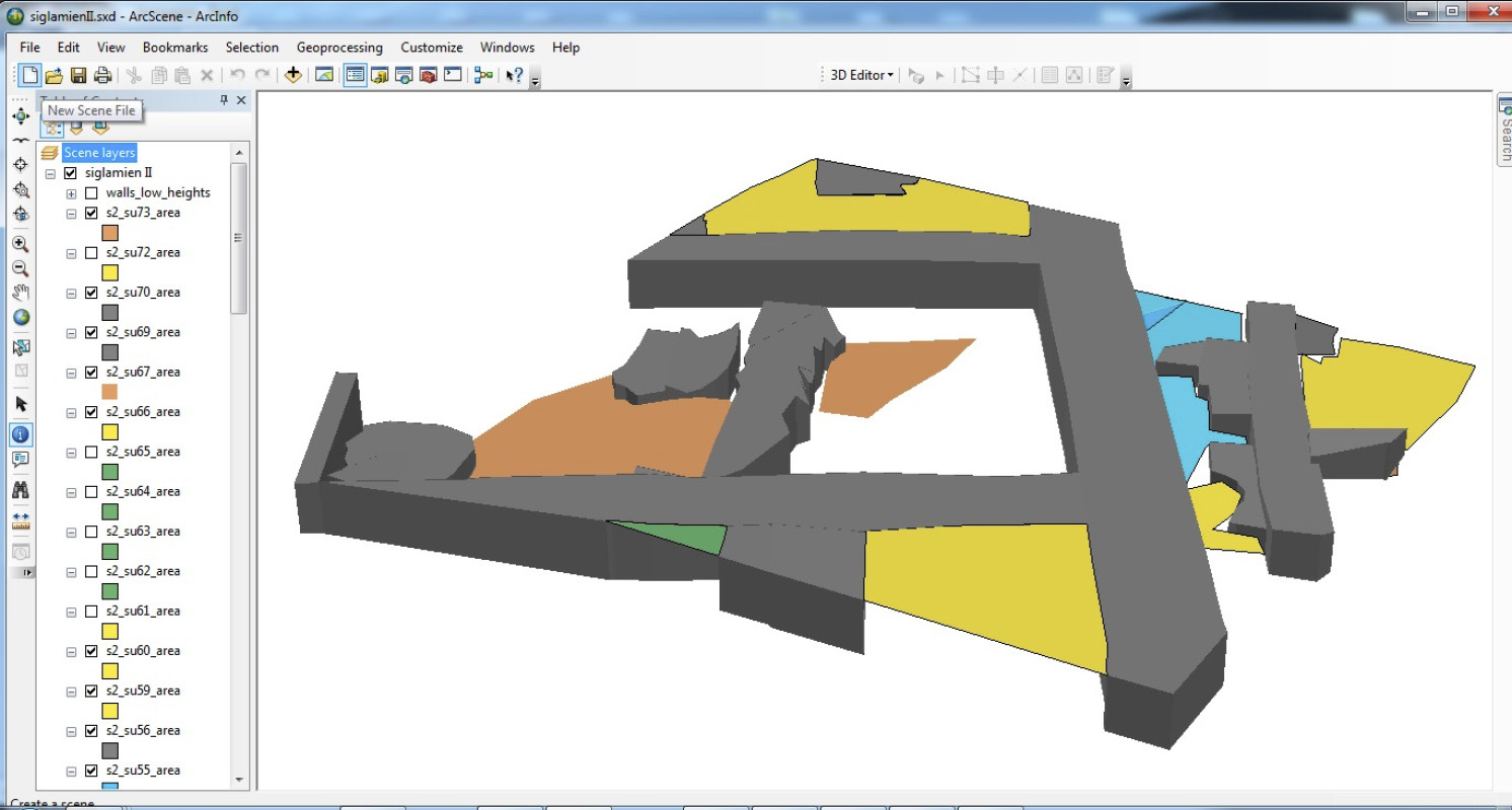 Fig. 10 – Visualizzazione delle unità stratigrafiche con il modulo ArcScene.