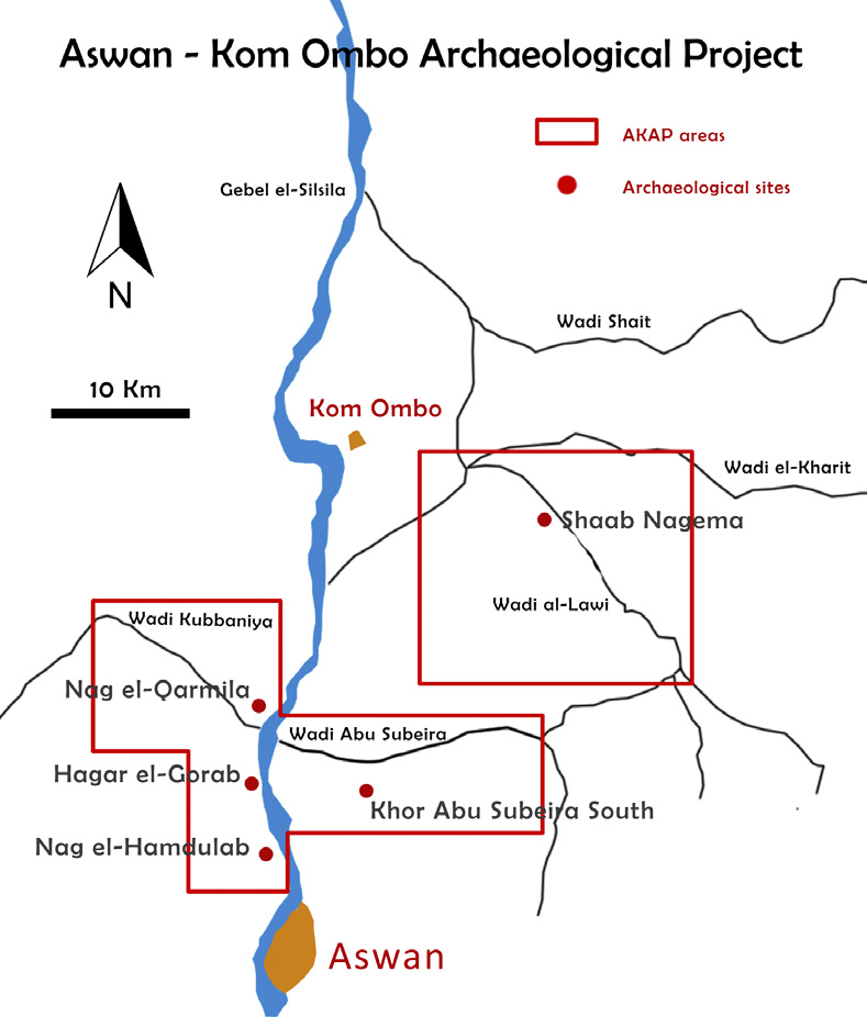 Fig. 1 – Aree in concessione all’Aswan-Kom Ombo Archaeological Project.