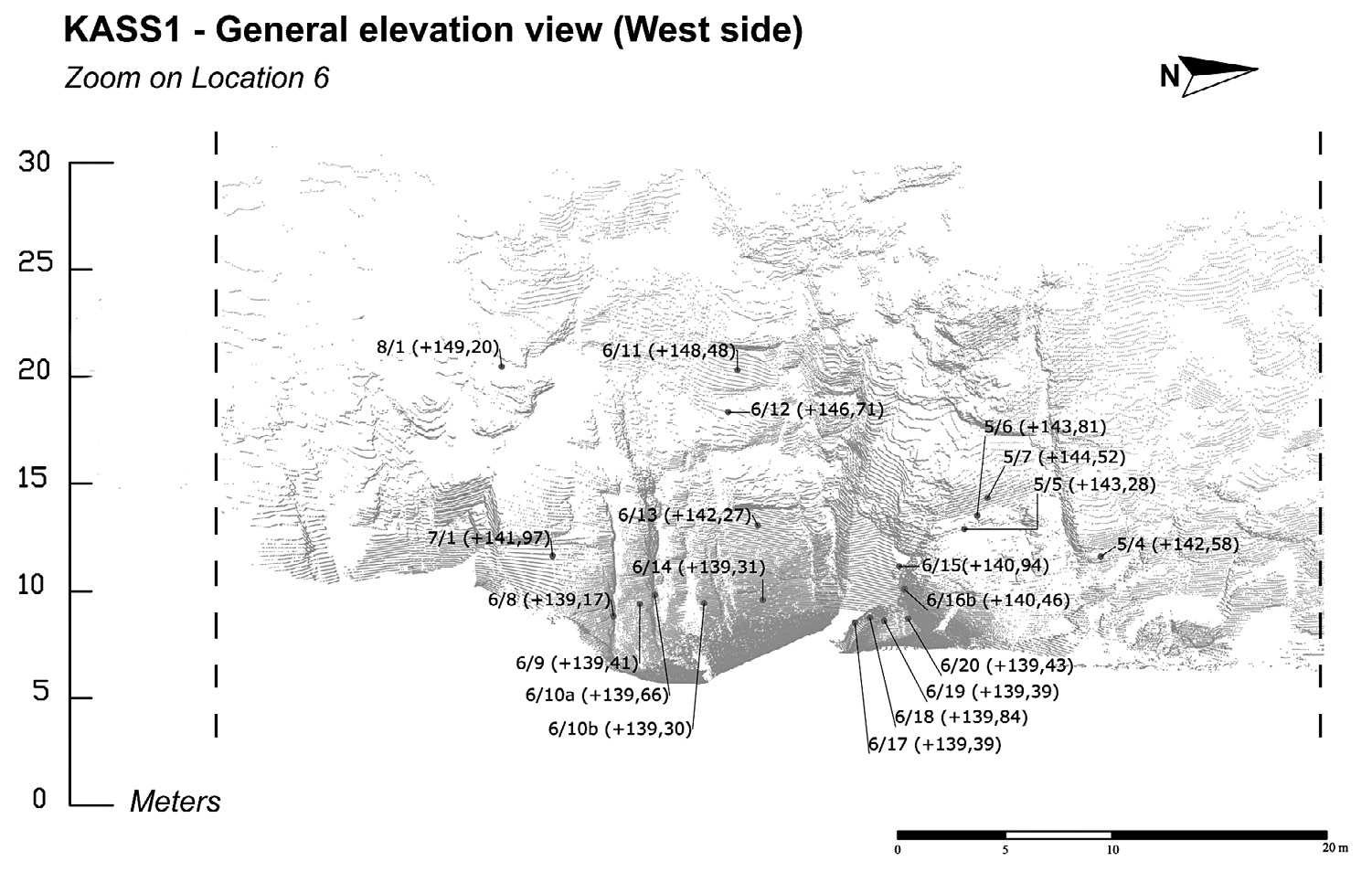 Fig. 3 – Vista frontale della Location 6 presso il KASS1. Restituzione grafica da nuvola di punti.