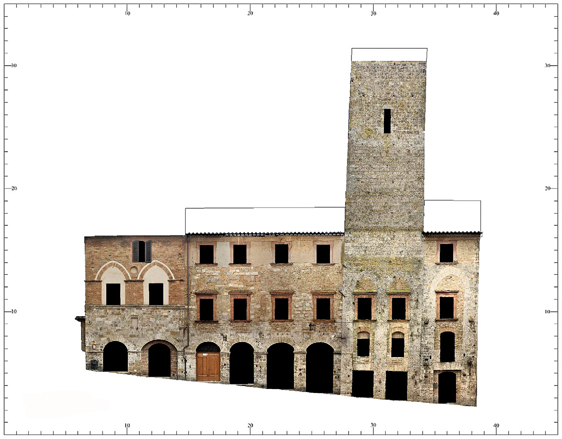 Fig. 1 – Ortofotopiano del fronte stradale del complesso di Torre e Palazzo Campatelli.