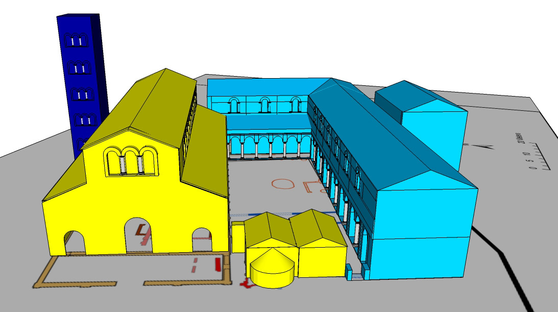 Fig. 10 – Vista prospettica del modello schematico del complesso monastico.