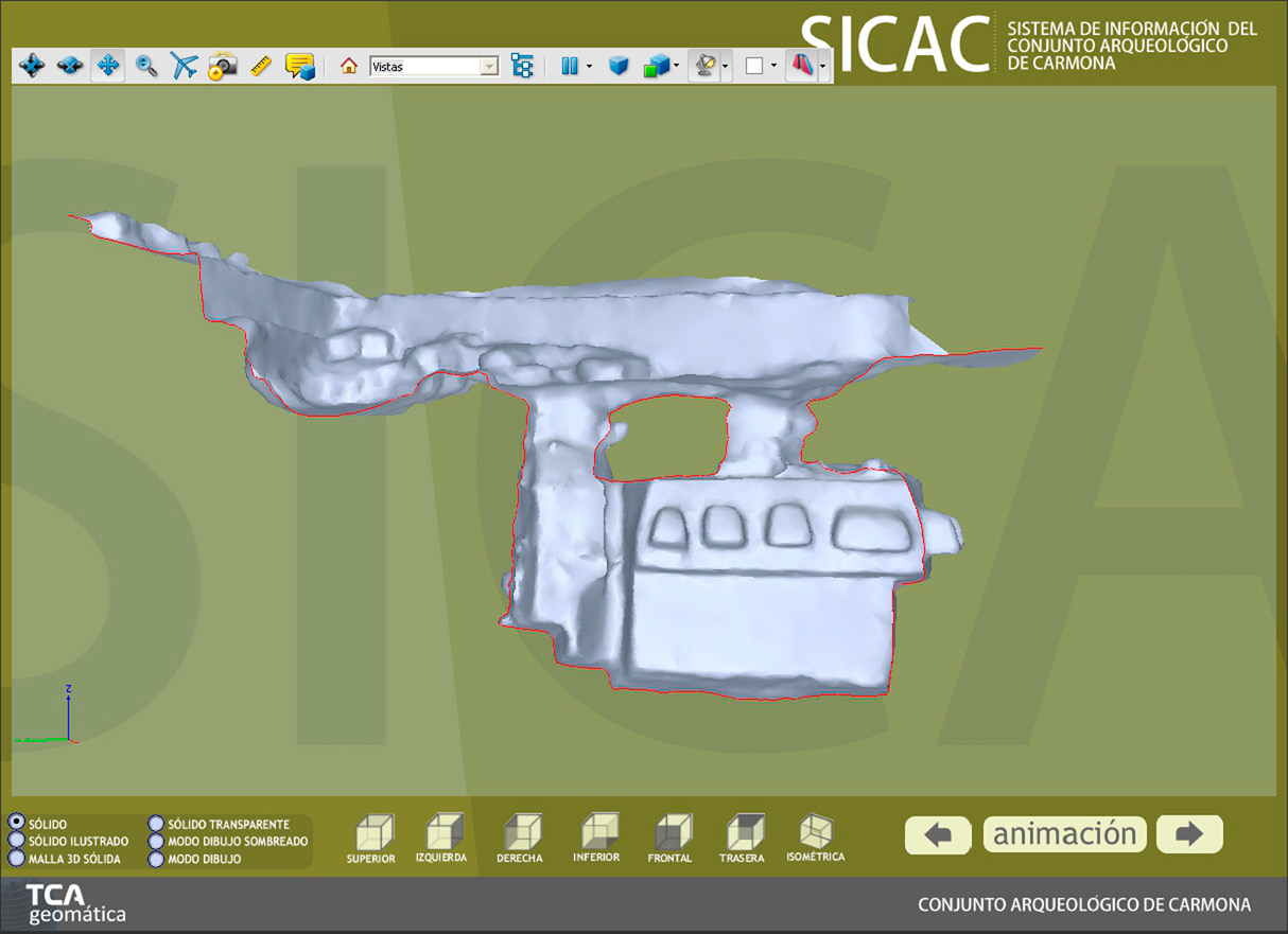 Fig. 8 – SICAC Desktop. Guirnalda tomb, 3D model. Longitudinal section.