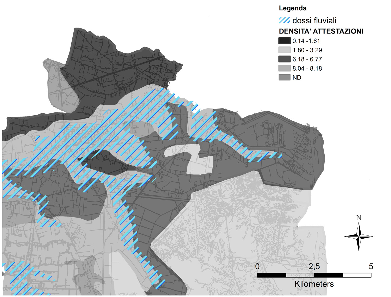 Fig. 5 – Distribuzione tipologica delle attestazioni dell’area 2000 di età post antica.