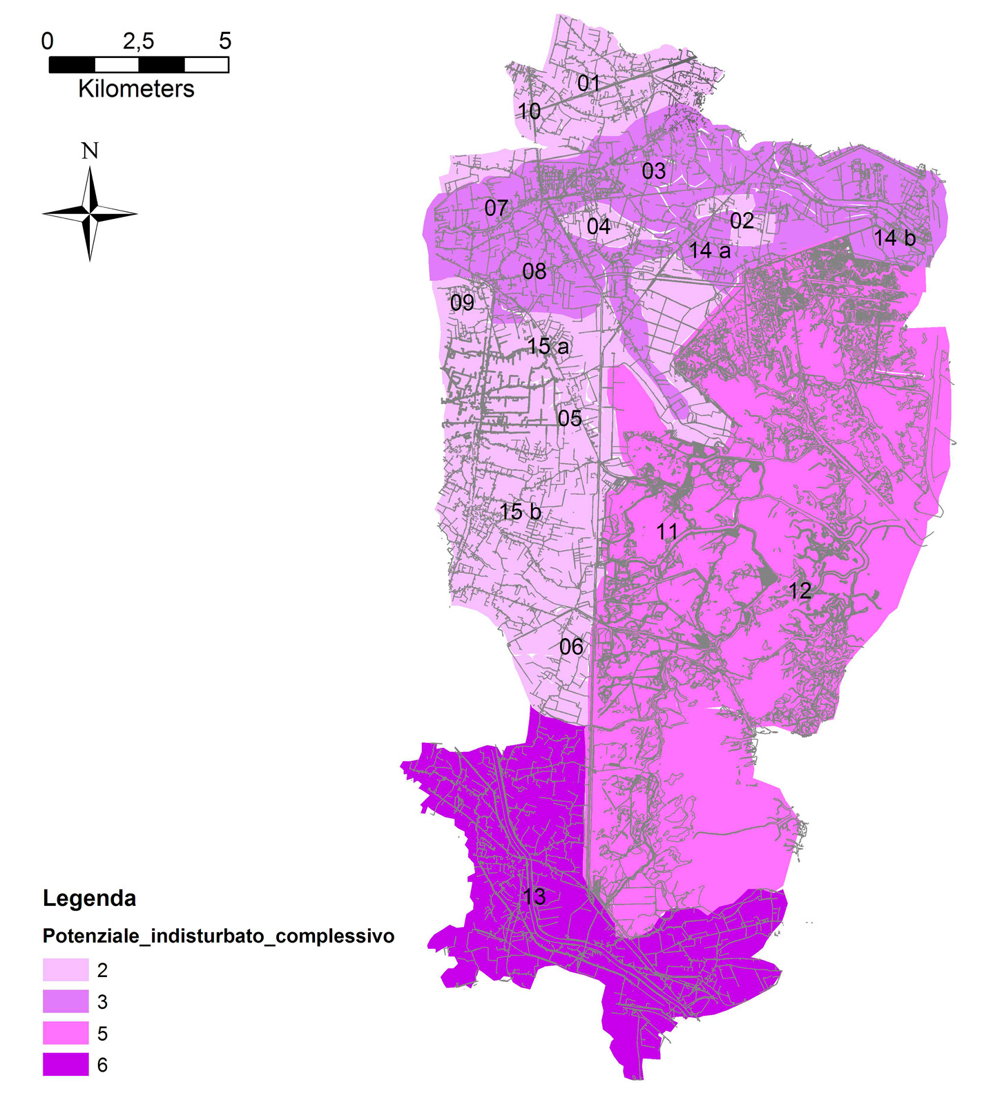 Fig. 7 – Elaborazione GIS del potenziale indisturbato dell’area di ricerca.