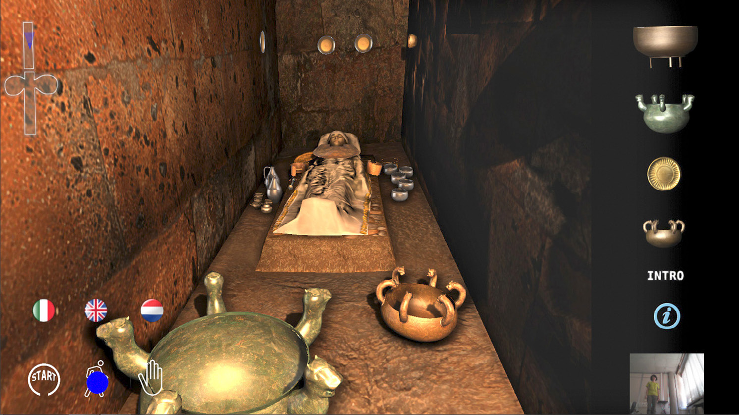 Fig. 8 – Real time rendering of the princess and her funerary goods, inner chamber (Unity 3D).