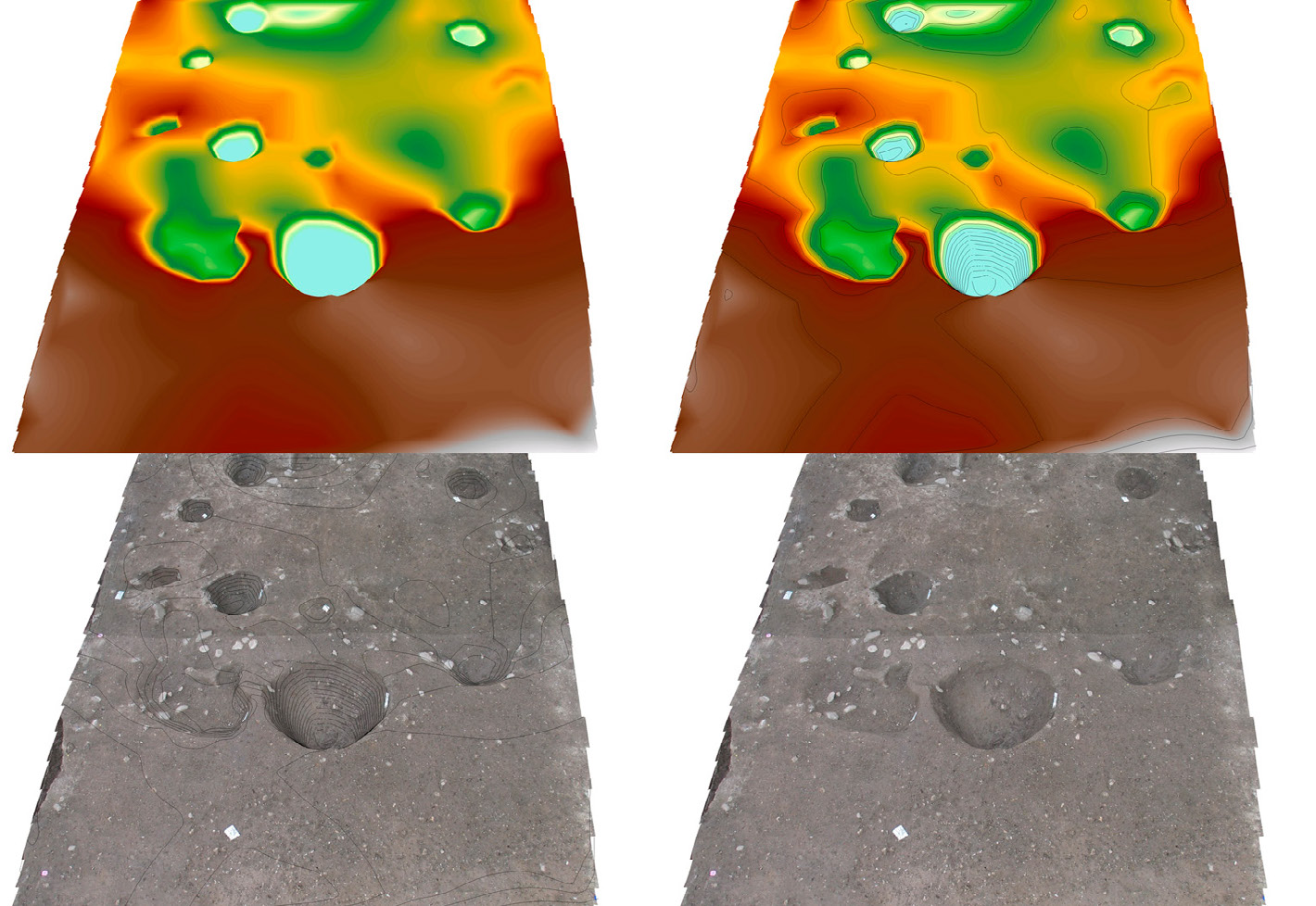 Fig. 6 – Elaborazioni 3D di una superficie rilevata nel 2009 con la tecnica del microrilievo (Trincea A, vista da O).