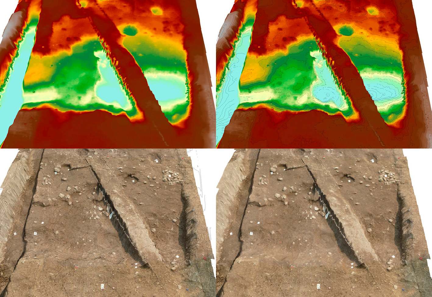 Fig. 7 – Elaborazioni 3D di una superficie rilevata nel 2012 con la tecnica della fotomodellazione 3D (Trincea A, vista da O).