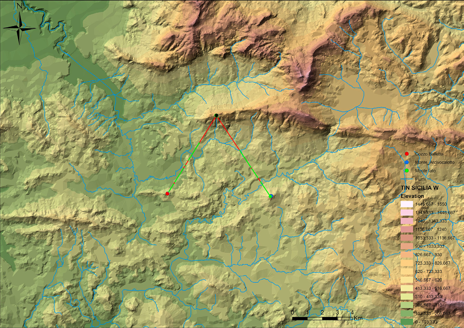 Fig. 7 – Intervisibilità tra Monte Iato-Cozzo Arcivocale-Cozzo Balletto.